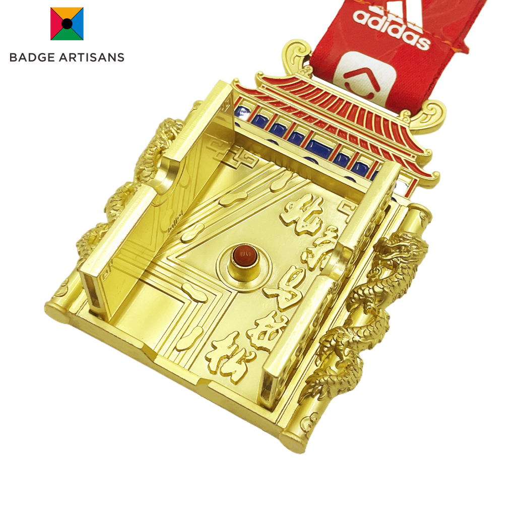 Beike BeiJing Marathon Medal Zinc Alloy Matte Gold Plating Both-side Spray Painting Side