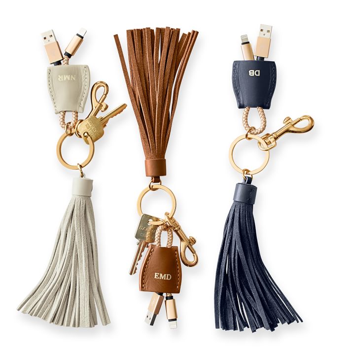 Custom USB phone charger Leather Keychain with logo charm -2
