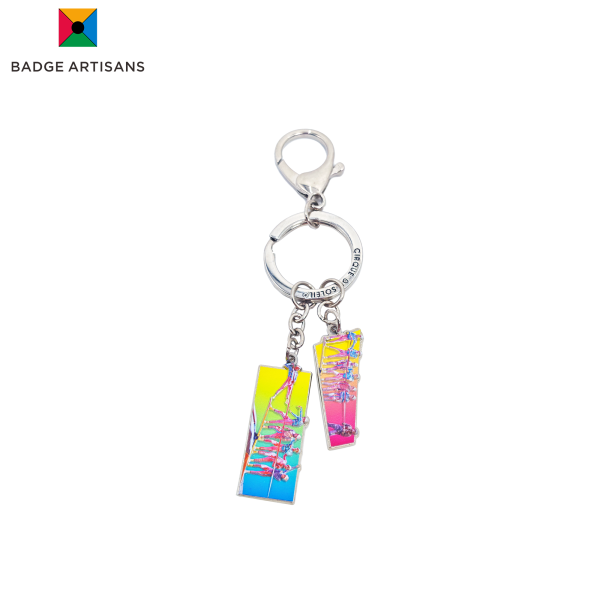 Custom zinc alloy keychain with dual UV-printed charms