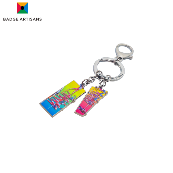 Custom zinc alloy keychain with dual UV-printed charms