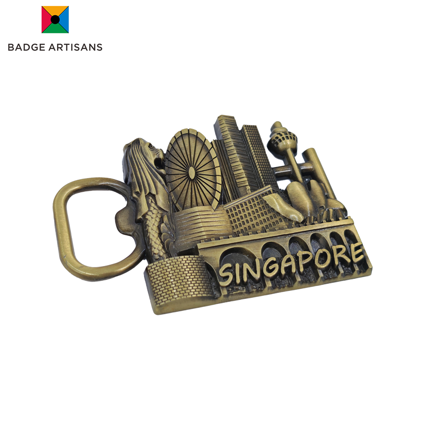 Custom Beer Bottle Opener | Singapore Landmark Zinc Alloy Antique Gold Souvenir – Personalized Design