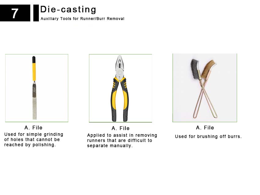 runner burr removal process auxiliary tools