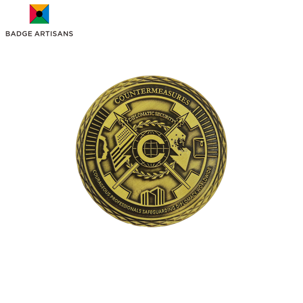 Custom zinc alloy police challenge coin with antique gold finish