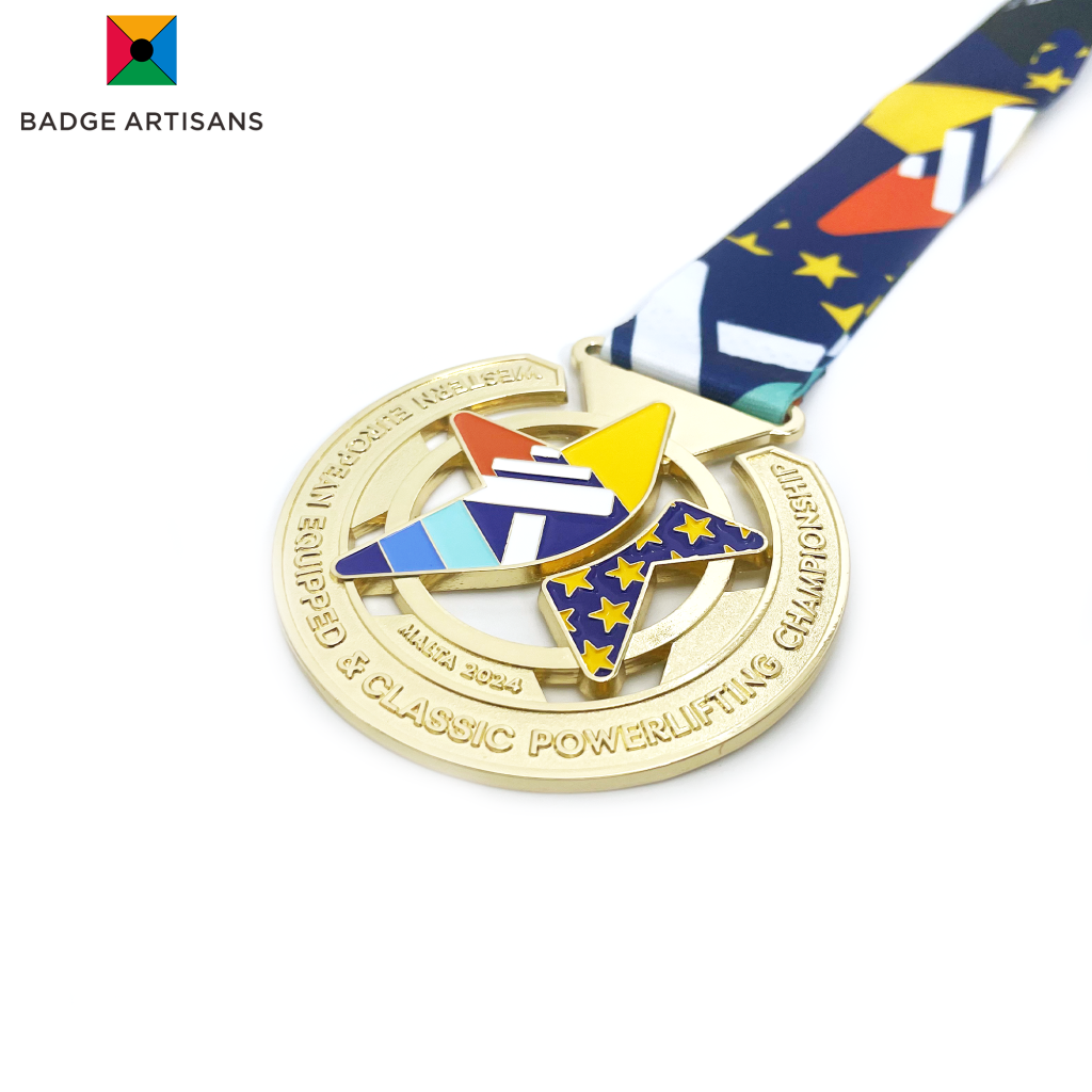 3D die-cast zinc alloy weightlifting medal with gold plating