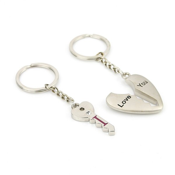 Silver-Zinc-Alloy-Romantic-Fashion-Heart-Key-Shaped-Keychain-Key-Ring-Metal-Perfect-Choice-For-Couples