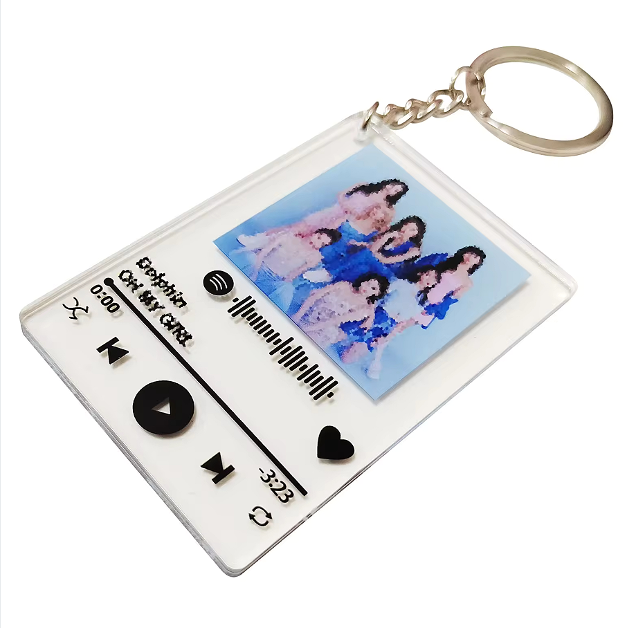 engraving a scannable Spotify code onto your custom photo keychain