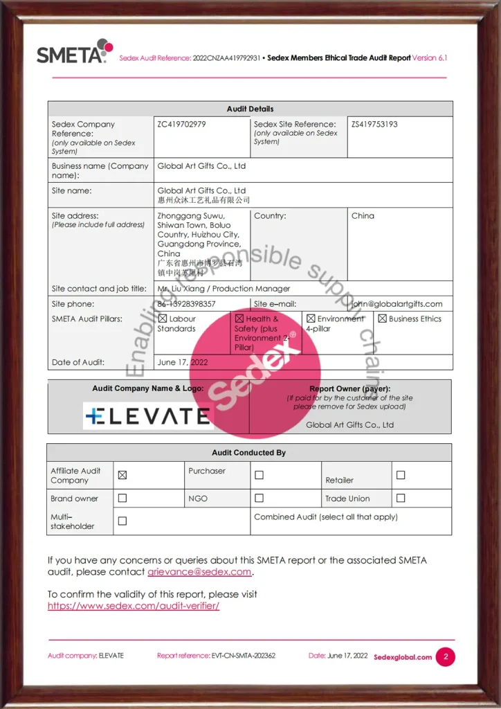 BadgeArtisans-Sedex Audit Report - 1